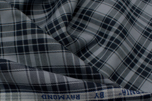 Raymond Men's Premium Cotton Checks 2.25 Meter Unstitched Shirting Fabric (Grey)
