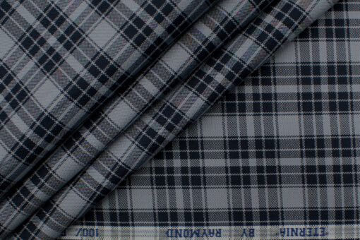Raymond Men's Premium Cotton Checks 2.25 Meter Unstitched Shirting Fabric (Grey)