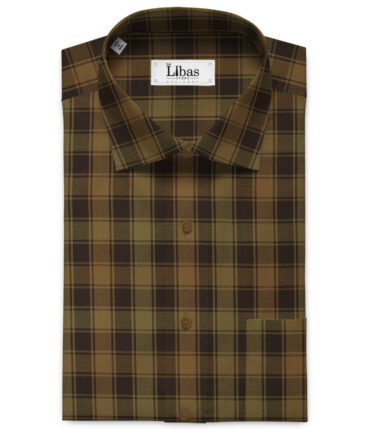 Raymond Men's Premium Cotton Checks 2.25 Meter Unstitched Shirting Fabric (Brown)