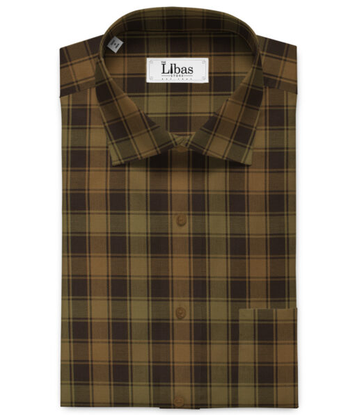 Raymond Men's Premium Cotton Checks 2.25 Meter Unstitched Shirting Fabric (Brown)