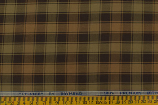 Raymond Men's Premium Cotton Checks 2.25 Meter Unstitched Shirting Fabric (Brown)
