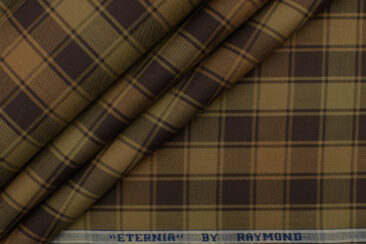 Raymond Men's Premium Cotton Checks 2.25 Meter Unstitched Shirting Fabric (Brown)