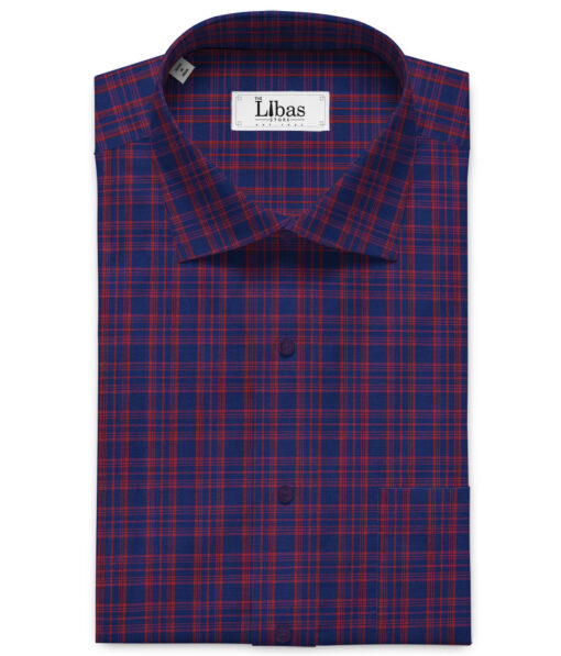 Raymond Men's Polyester Cotton Checks 2.25 Meter Unstitched Shirting Fabric (Dak Royal Blue)