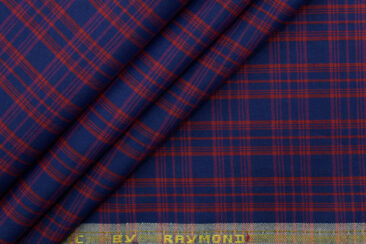 Raymond Men's Polyester Cotton Checks 2.25 Meter Unstitched Shirting Fabric (Dak Royal Blue)