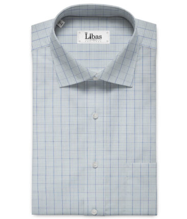 Raymond Men's Polyester Cotton Checks 2.25 Meter Unstitched Shirting Fabric (White & Blue)
