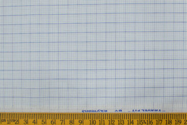 Raymond Men's Polyester Cotton Checks 2.25 Meter Unstitched Shirting Fabric (White & Blue)