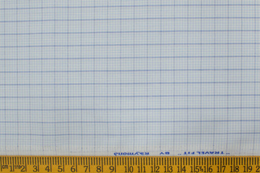 Raymond Men's Polyester Cotton Checks 2.25 Meter Unstitched Shirting Fabric (White & Blue)