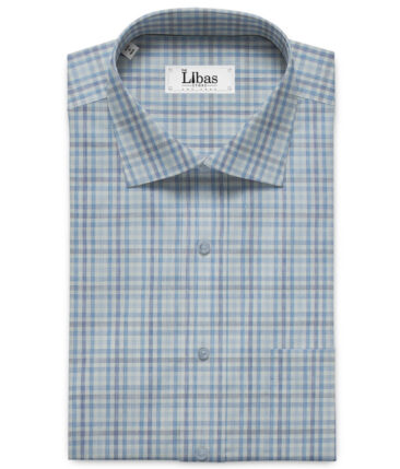 Raymond Men's Polyester Cotton Checks 2.25 Meter Unstitched Shirting Fabric (White & Blue)