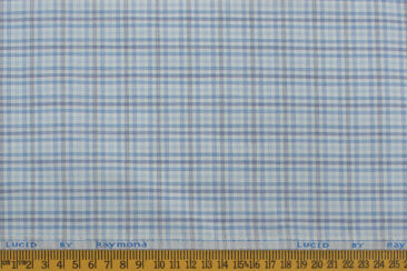Raymond Men's Polyester Cotton Checks 2.25 Meter Unstitched Shirting Fabric (White & Blue)