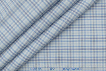 Raymond Men's Polyester Cotton Checks 2.25 Meter Unstitched Shirting Fabric (White & Blue)