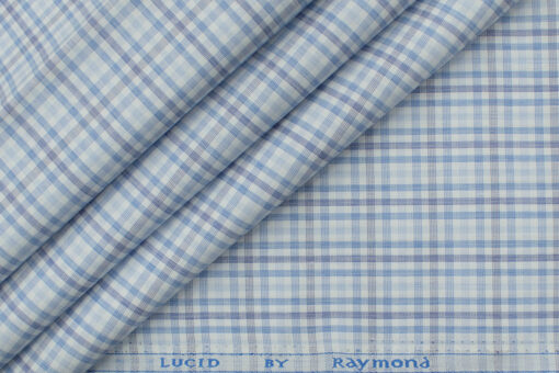 Raymond Men's Polyester Cotton Checks 2.25 Meter Unstitched Shirting Fabric (White & Blue)