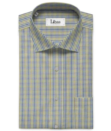 Raymond Men's Polyester Cotton Checks 2.25 Meter Unstitched Shirting Fabric (White & Yellow)