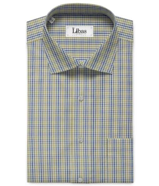 Raymond Men's Polyester Cotton Checks 2.25 Meter Unstitched Shirting Fabric (White & Yellow)