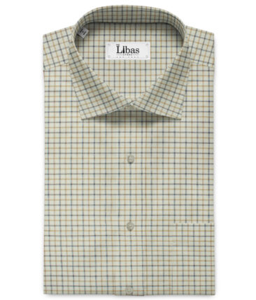 Raymond Men's Polyester Cotton Checks 2.25 Meter Unstitched Shirting Fabric (Off-White & Brown)