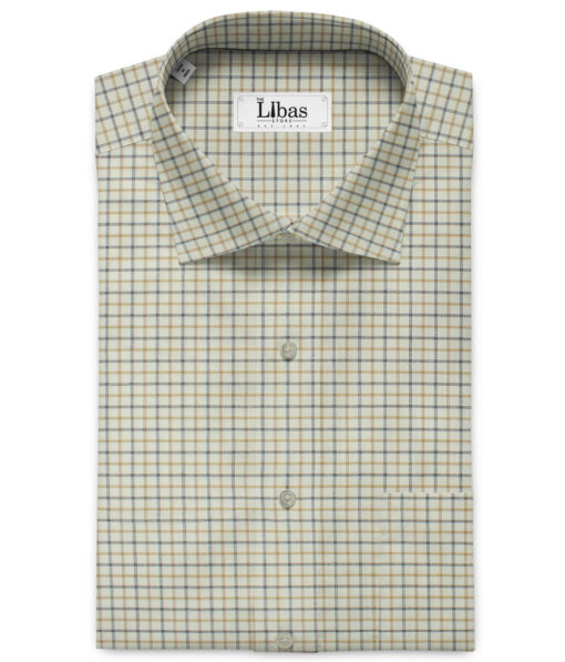 Raymond Men's Polyester Cotton Checks 2.25 Meter Unstitched Shirting Fabric (Off-White & Brown)