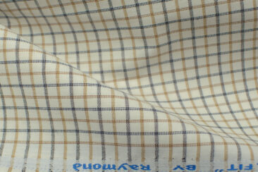 Raymond Men's Polyester Cotton Checks 2.25 Meter Unstitched Shirting Fabric (Off-White & Brown)