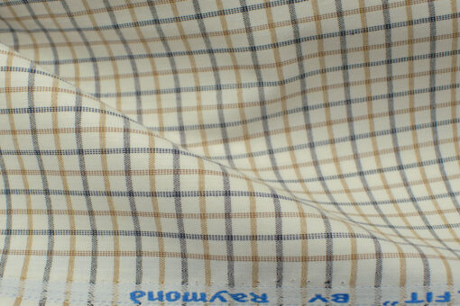 Raymond Men's Polyester Cotton Checks 2.25 Meter Unstitched Shirting Fabric (Off-White & Brown)