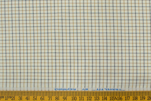 Raymond Men's Polyester Cotton Checks 2.25 Meter Unstitched Shirting Fabric (Off-White & Brown)