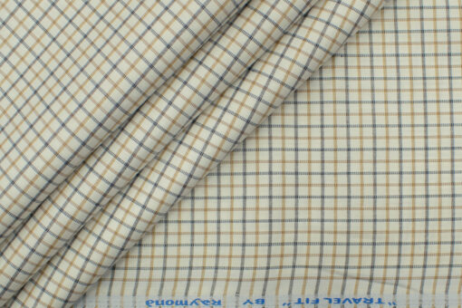 Raymond Men's Polyester Cotton Checks 2.25 Meter Unstitched Shirting Fabric (Off-White & Brown)