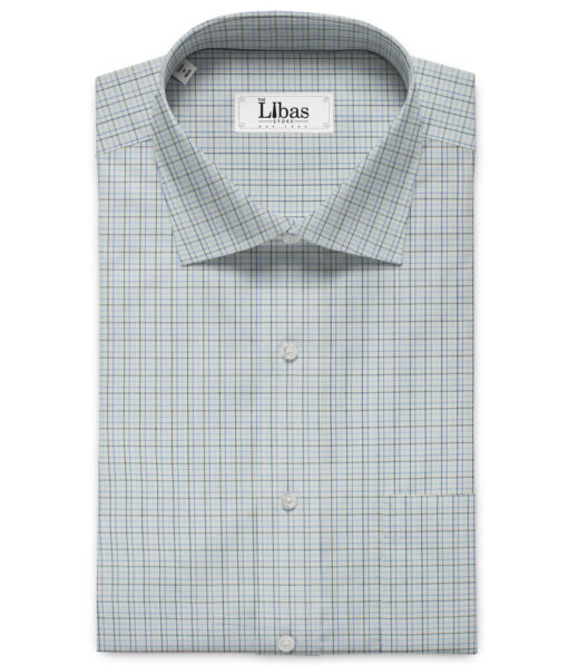 Raymond Men's Polyester Cotton Checks 2.25 Meter Unstitched Shirting Fabric (White & Black)