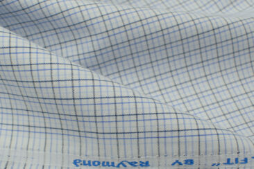 Raymond Men's Polyester Cotton Checks 2.25 Meter Unstitched Shirting Fabric (White & Black)