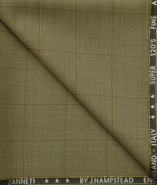 J.Hampstead Men's Wool Checks Super 120's1.30 Meter Unstitched Trouser Fabric (Khakhi)
