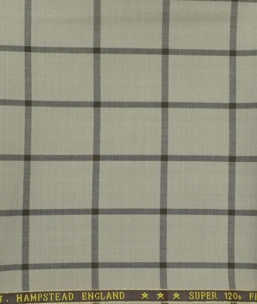 J.Hampstead Men's Wool Checks Super 120's Unstitched Trouser Fabric (Light Beigeish Grey) - Image 2