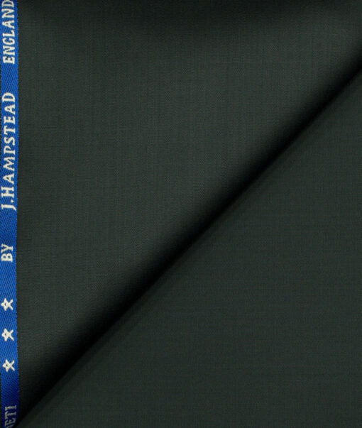 J.Hampstead Men's Wool Solids Super 120's1.30 Meter Unstitched Trouser Fabric (Greyish Green)