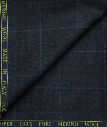 J.Hampstead Men's Wool Checks Super 130's1.30 Meter Unstitched Trouser Fabric (Dark Blue)
