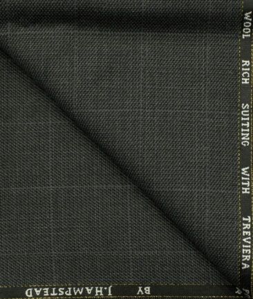 J.Hampstead Men's Wool Structured Super 130's1.30 Meter Unstitched Trouser Fabric (Dark Grey)