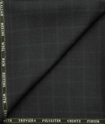 J.Hampstead Men's Wool Checks Super 130's1.30 Meter Unstitched Trouser Fabric (Dark Grey)