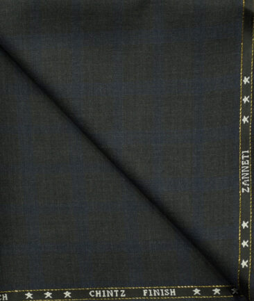 J.Hampstead Men's Wool Checks Super 130's1.30 Meter Unstitched Trouser Fabric (Dark Grey)
