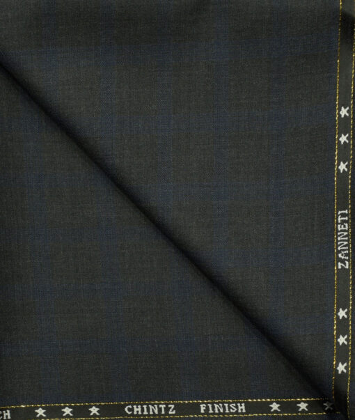 J.Hampstead Men's Wool Checks Super 130's1.30 Meter Unstitched Trouser Fabric (Dark Grey)