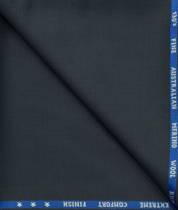 J.Hampstead Men's Wool Solids Super 130's1.30 Meter Unstitched Trouser Fabric (Dark Blue)