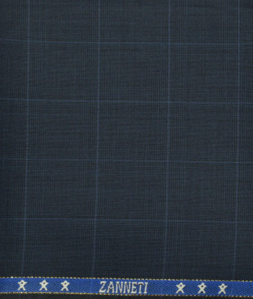 J.Hampstead Men's Wool Checks Super 130's Unstitched Trouser Fabric (Blue) - Image 2