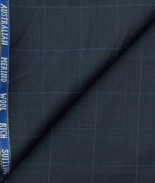 J.Hampstead Men's Wool Checks Super 130's1.30 Meter Unstitched Trouser Fabric (Blue)