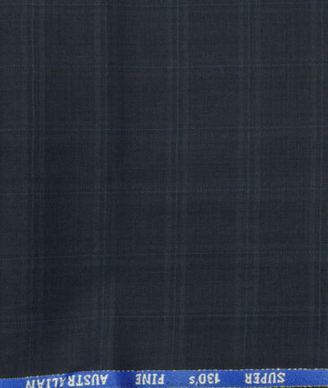 J.Hampstead Men's Wool Checks Super 130's Unstitched Trouser Fabric (Dark Blue) - Image 2