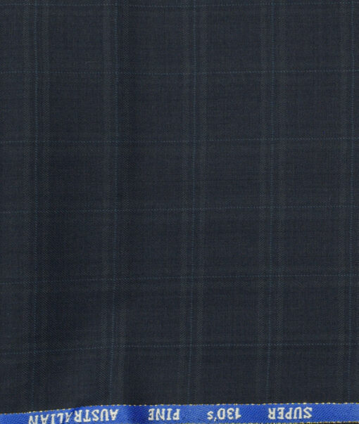 J.Hampstead Men's Wool Checks Super 130's Unstitched Trouser Fabric (Dark Blue) - Image 2