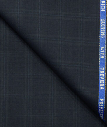 J.Hampstead Men's Wool Checks Super 130's1.30 Meter Unstitched Trouser Fabric (Dark Blue)