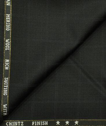J.Hampstead Men's Wool Checks Super 130's1.30 Meter Unstitched Trouser Fabric (Black)