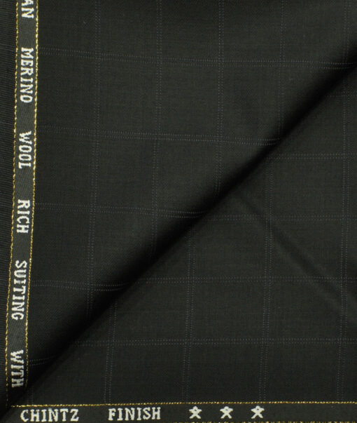 J.Hampstead Men's Wool Checks Super 130's1.30 Meter Unstitched Trouser Fabric (Black)
