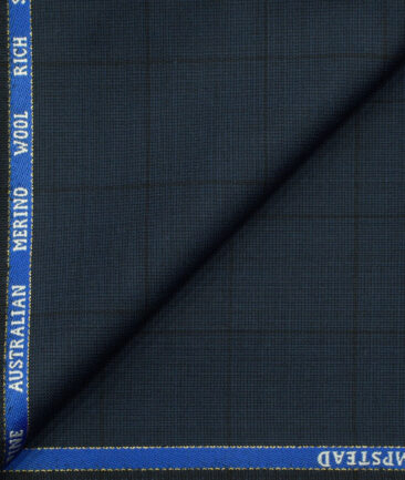 J.Hampstead Men's Wool Checks Super 130's1.30 Meter Unstitched Trouser Fabric (Dark Blue)