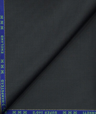 J.Hampstead Men's Wool Solids Super 130's1.30 Meter Unstitched Trouser Fabric (Greyish Blue)