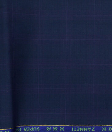 J.Hampstead Men's Wool Checks Super 140's Unstitched Trouser Fabric (Dark Blue) - Image 2