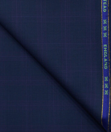 J.Hampstead Men's Wool Checks Super 140's1.30 Meter Unstitched Trouser Fabric (Dark Blue)