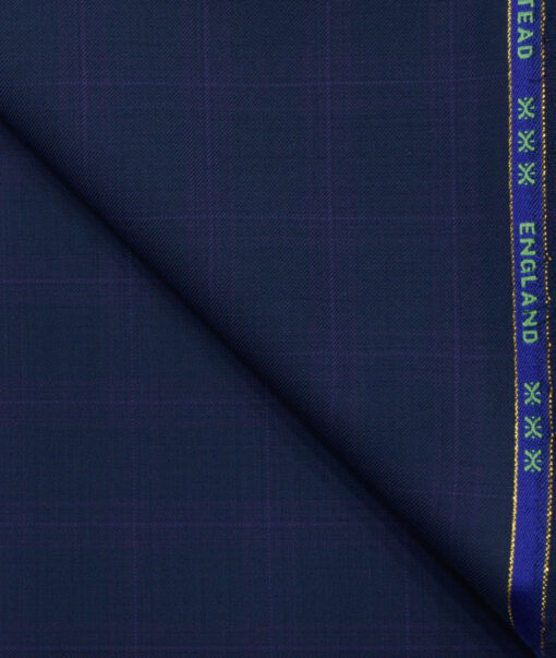 J.Hampstead Men's Wool Checks Super 140's1.30 Meter Unstitched Trouser Fabric (Dark Blue)