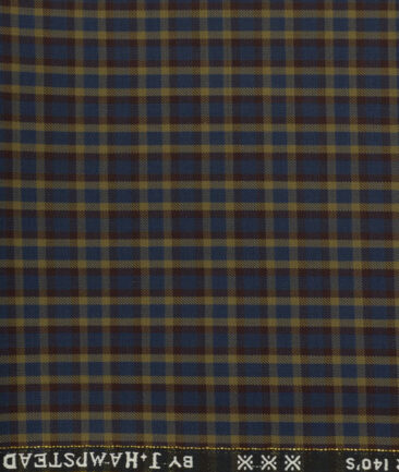 J.Hampstead Men's Wool Checks Super 140's Unstitched Trouser Fabric (Multi Coloured) - Image 2