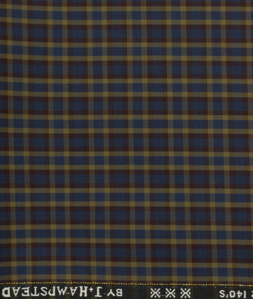 J.Hampstead Men's Wool Checks Super 140's Unstitched Trouser Fabric (Multi Coloured) - Image 2