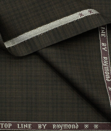 Raymond Men's Polyester Viscose Checks 3.75 Meter Unstitched Suiting Fabric (Dark Brown)