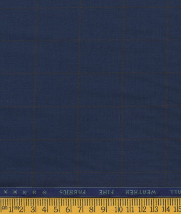 Raymond Men's Polyester Viscose Checks 3.75 Meter Unstitched Suiting Fabric (Royal Blue)